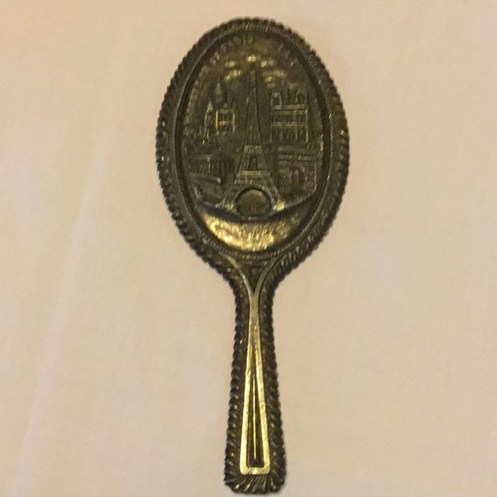Vintage 5” pewter hand mirror